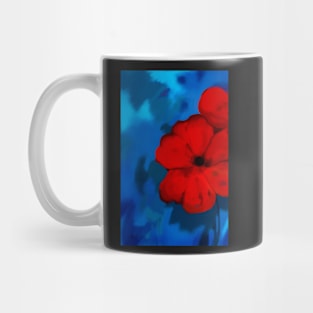 Red Flowers On Blue Mug